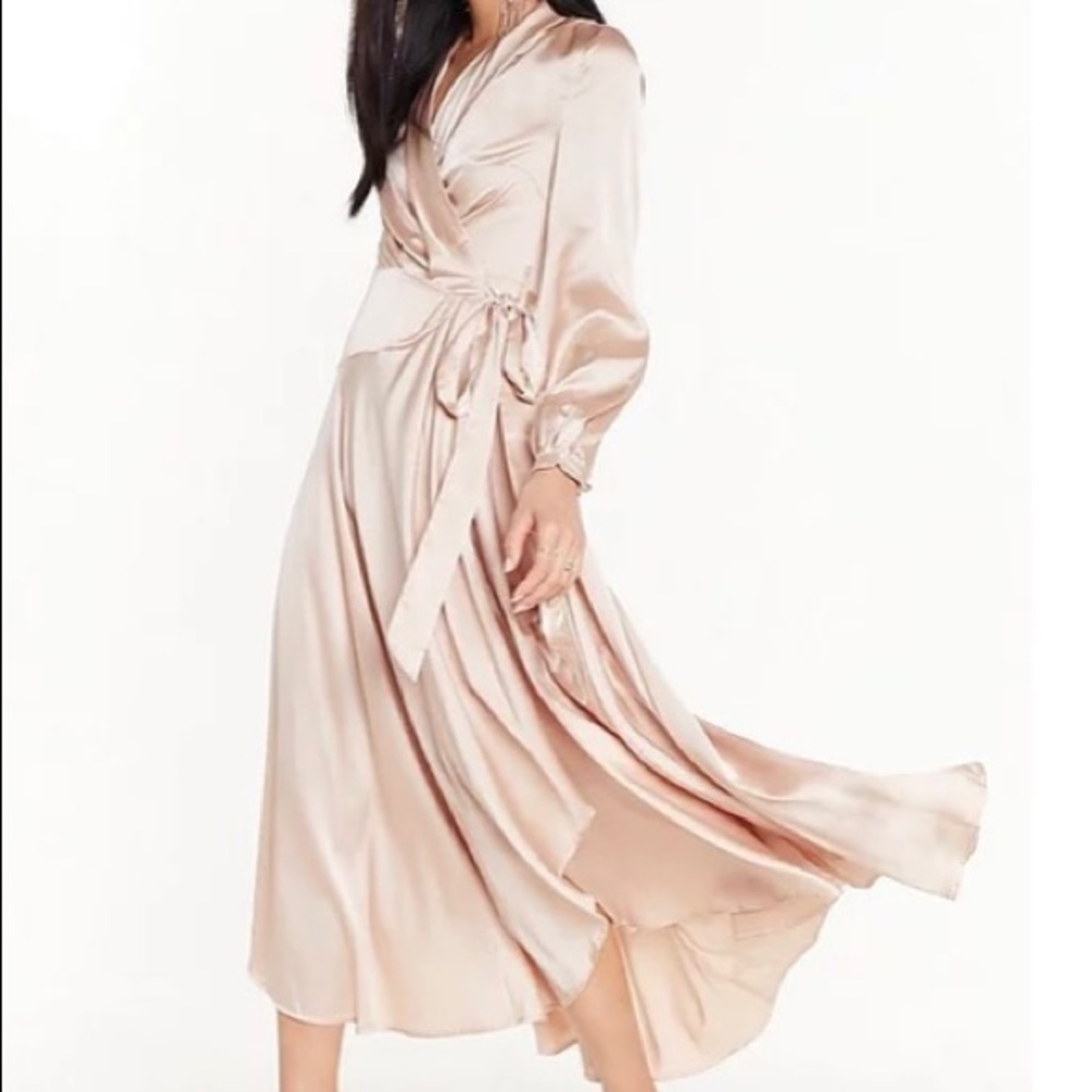 NWT Nasty Gal Champagne Satin / Silk Wrap Dress
